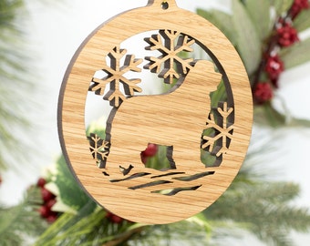 Newfoundland Christmas Wood Ornament - Dog Silhouette Cut Wooden Tree Decoration - Newfoundland Dog Ornament - Carved Wood Dog Ornament