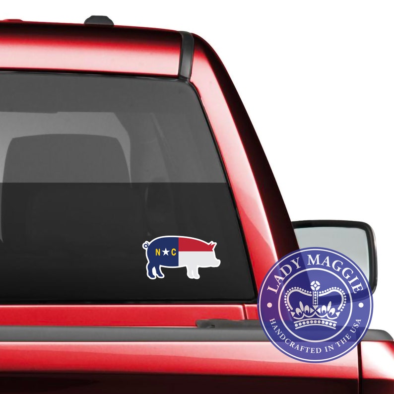 Pig North Carolina Decal - NC Hog Flag Decal - North Carolina Pig Bumper Sticker - State of NC Decal - NC Flag Decal - Piglet - Sow - Pork 5" inches