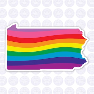 Pennsylvania Rainbow Flag Decal - PA State LGBTQ Flag Decal - Pennsylvania State Gay Pride Bumper Sticker - Pennsylvania PA Decal Sticker