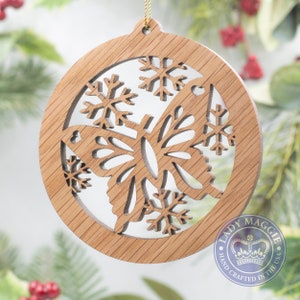 Butterfly Christmas Ornament - Butterfly Silhouette Laser Cut Wooden Tree Decoration - White Oak Butterfly Ornament - Filigree Butterfly