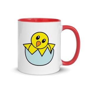 Hatching Chick Emoji Mug Baby Chick Emoji Mug with Color Inside Hatching Baby Chick Coffee Cup Red