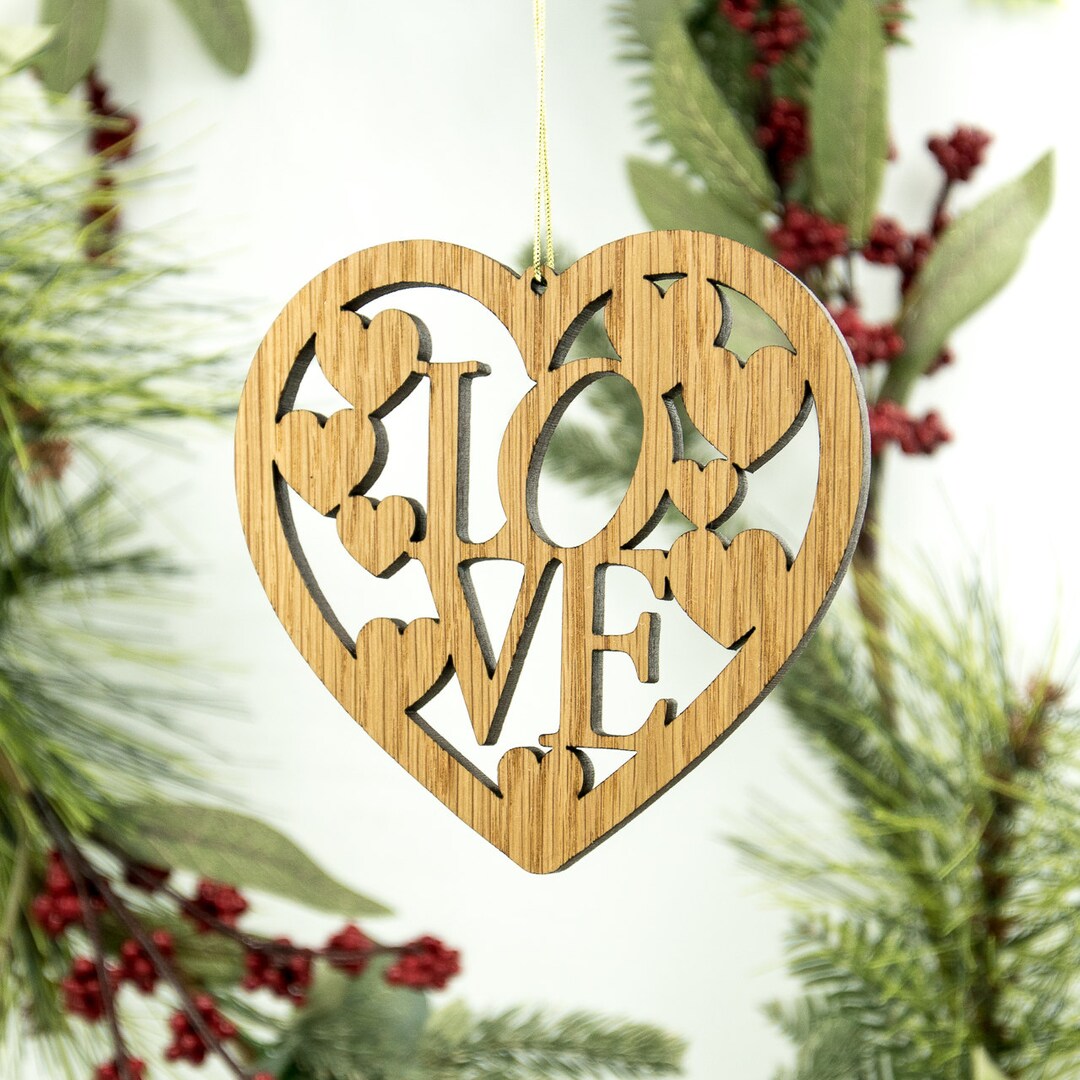 Floral Heart Wood Ornament, Personalized Holiday Gifts