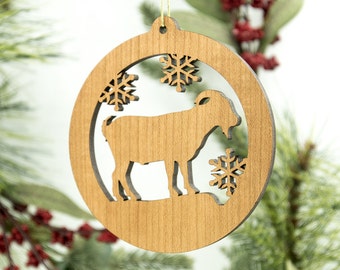 Goat Christmas Wood Ornament - Goat Silhouette Wooden Tree Decoration - Billygoat Ornament - Barnyard Ornament - Billy Goat Ornament