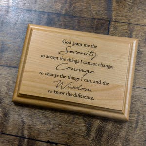 Serenity Prayer Wooden Plaque Serenity Prayer Engraved 7 x 5 Alder Wall Plaque Recovery Plaque 12 Step Prayer Alcoholics Anonymous image 3