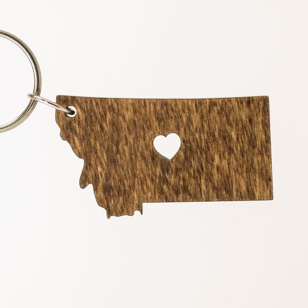 Montana Wooden Keychain - MT State Keychain - Wooden Montana Carved Key Ring - Wooden MT Charm - State of Montana Keychain - Montana Charm