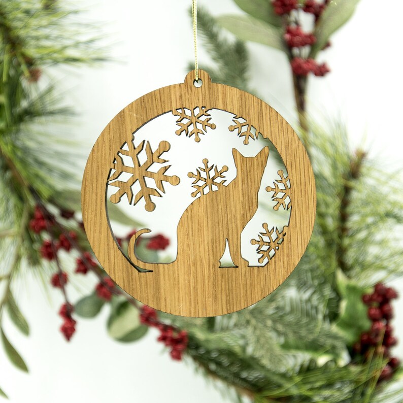Cat Christmas Wood Ornament Sitting Cat Silhouette Laser Cut Etsy