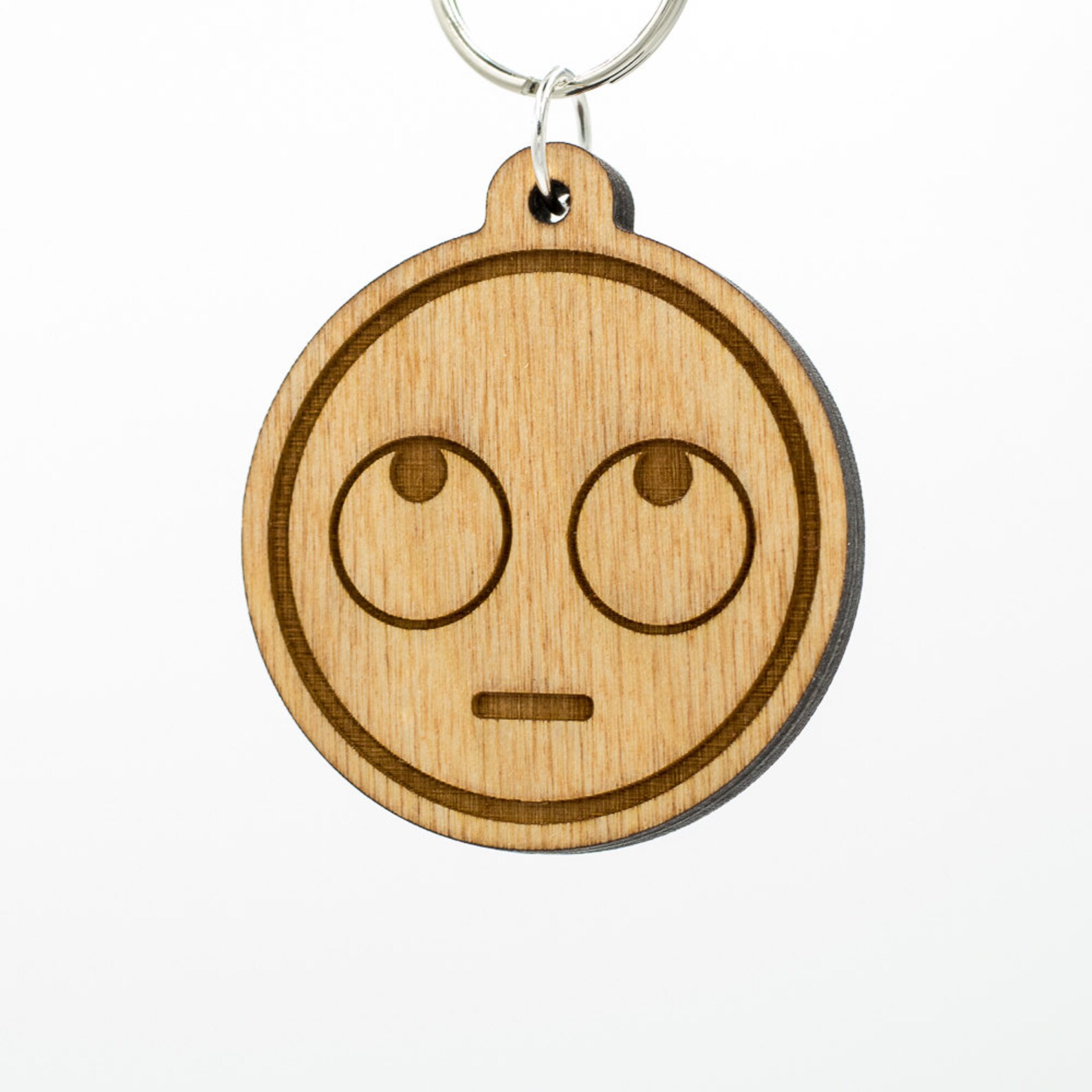 Rolling Eyes Emoji Wooden Keychain Roll Eye Emoji Carved Etsy