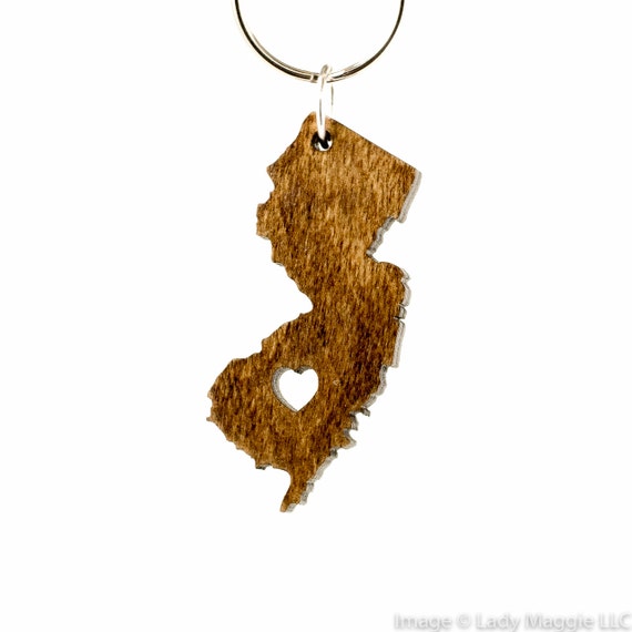New Jersey Wooden Keychain NJ State Keychain Wooden New Etsy
