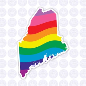 Maine Rainbow Flag Decal - ME State LGBTQ Flag Decal - Maine State Bumper Sticker - State of Maine Decal - ME Gay Pride Decal Sticker