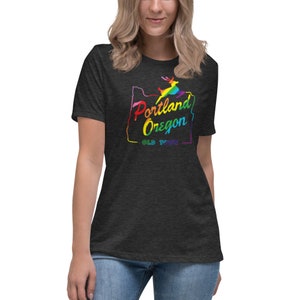 Portland OR Old Town Rainbow Ladies T-Shirt | Old Town Portland OR Women's Rainbow Relaxed T-Shirt | Portland Oregon Rainbow Tee