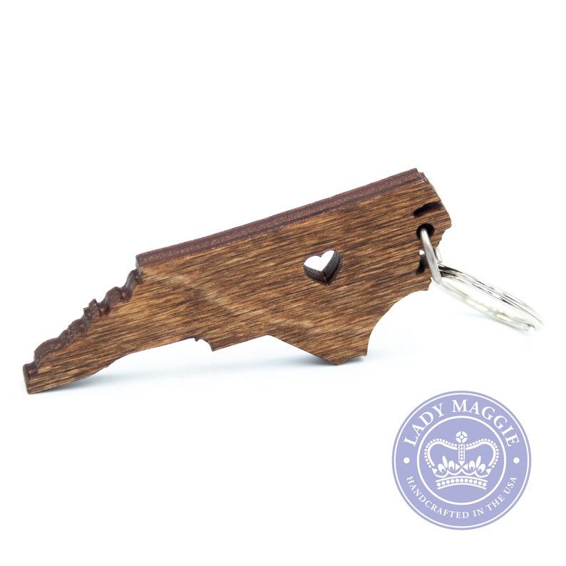 North Carolina Keychain NC State Keychain Wooden North Carolina Carved Key Ring Wooden Engraved NC Charm image 1