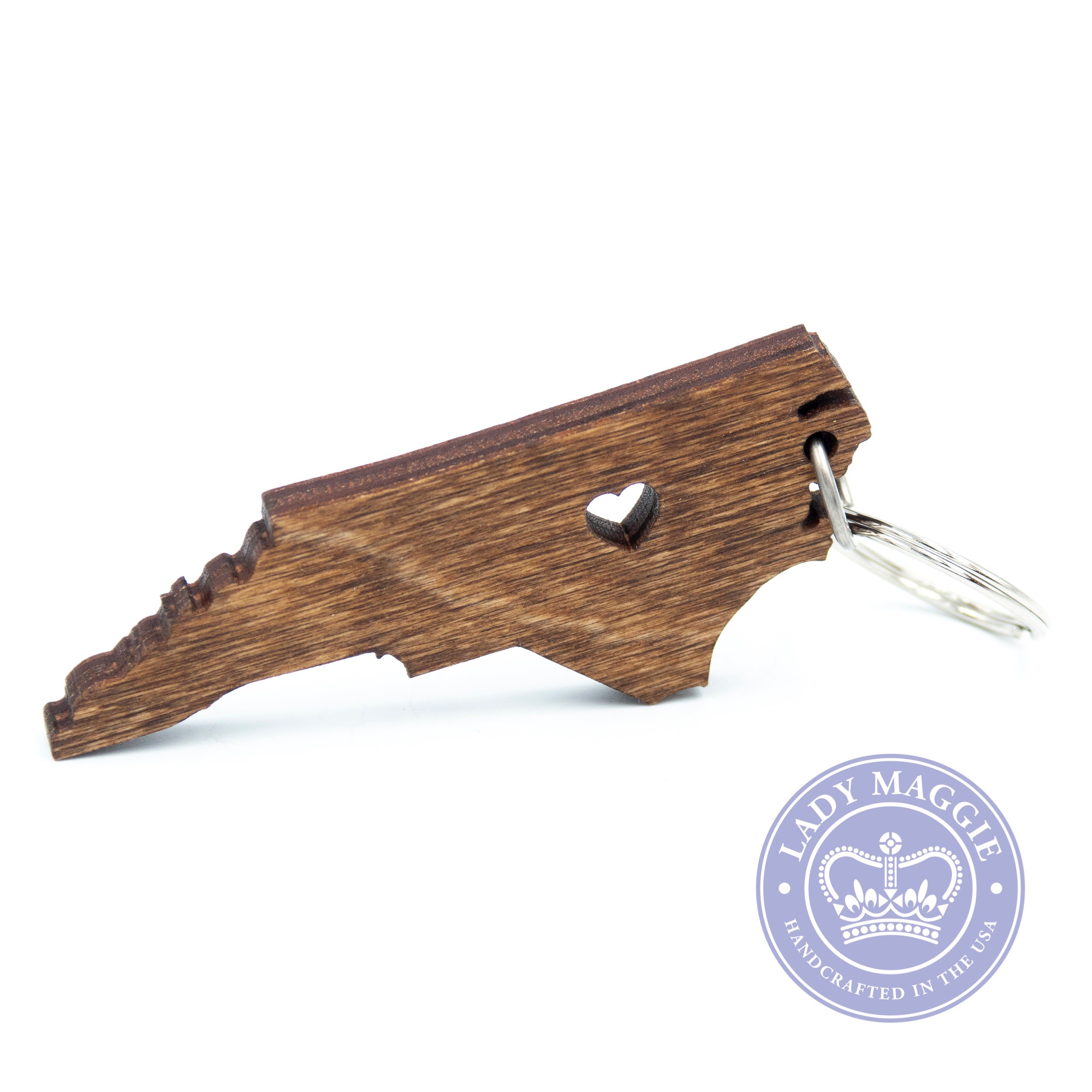 North Carolina Keychain - NC State Keychain - Wooden North Carolina Carved Key Ring - Wooden Engraved NC Charm