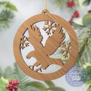 Flying Eagle Christmas Ornament - Eagle Silhouette Laser Cut Wooden Tree Decoration - White Oak Eagle Ornament - Bird Wildlife Ornament