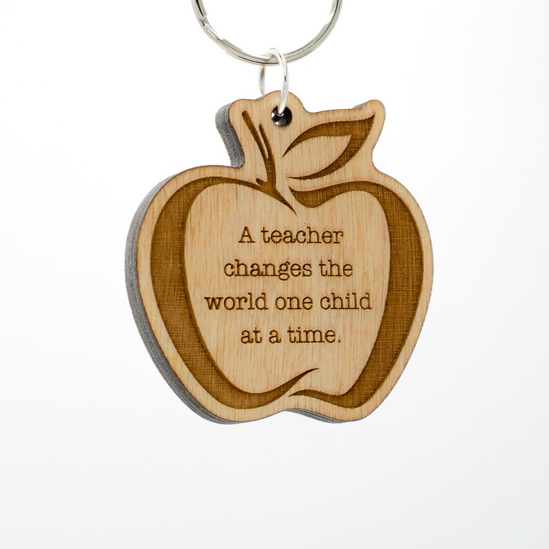 Teacher Keychain Teacher Apple Wooden Engraved Keyring Etsy