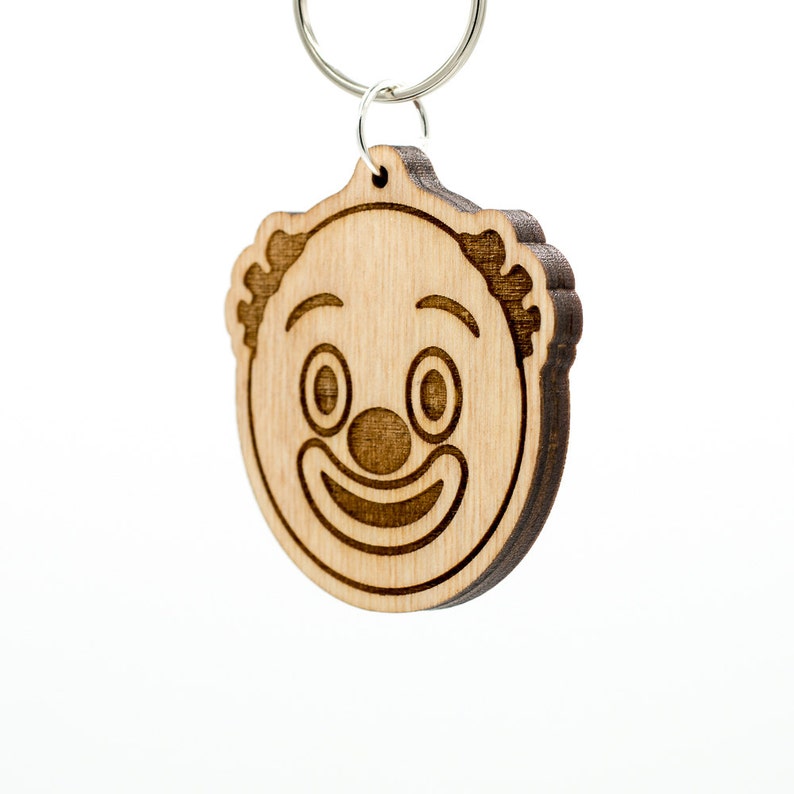 Clown Face Keychain Clown Charm Clown Face Emoji Wood Key Etsy