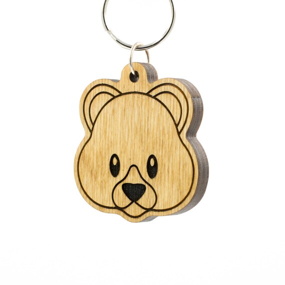 teddy bear emoji keychain bear face emoji carved wood key etsy