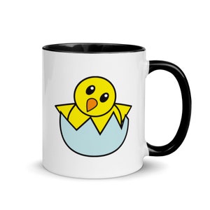 Hatching Chick Emoji Mug Baby Chick Emoji Mug with Color Inside Hatching Baby Chick Coffee Cup Black
