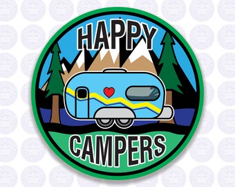 Happy Campers Double Wheel Camper Decal - Camping Trailer Bumper Sticker - Double Wheeled Camper Decal - Trailer - Yeti Camper Sticker