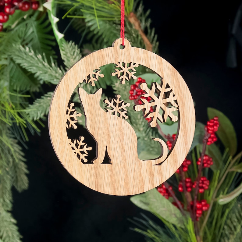 Cat Christmas Wood Ornament Sitting Cat Silhouette Laser Cut Etsy