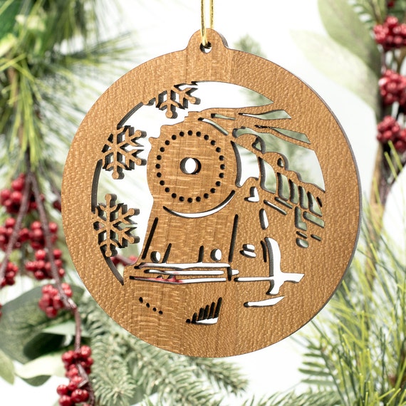train christmas ornament locomotive filigree engraved cherry etsy