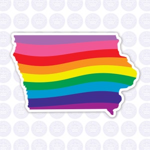 Iowa Rainbow Flag Decal - IA State LGBTQ Decal - Iowa State Bumper Sticker - State of Iowa Decal - IA Gay Pride Decal - Iowa Bumper Sticker