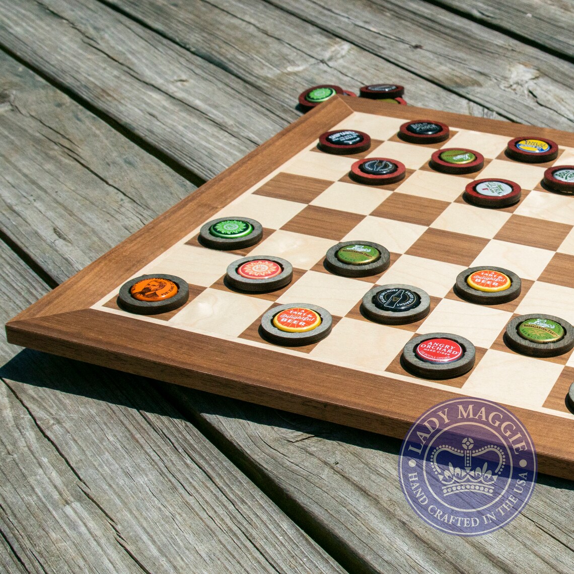 Bottle Cap Checkers Game Wooden Checkerboard with Bottle Cap Etsy