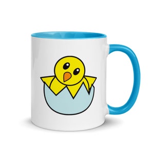 Hatching Chick Emoji Mug Baby Chick Emoji Mug with Color Inside Hatching Baby Chick Coffee Cup Blue