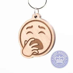 Yawning Emoji Keychain - Yawning Face Emoji Charm - Yawn Face with Hand over Mouth Emoji - Sleepy Tired Face - Tired Exhausted Emoji