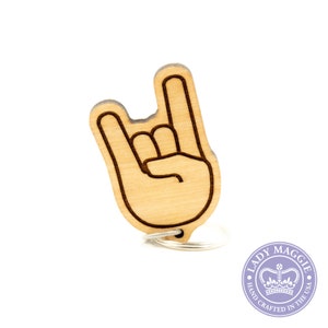 Devil&#39;s Horns Keyring | Rock On Keychain | Sign of the Horn Charm | Rock n Roll Keyring | Metal Horns Charm | Hook &#39;em Horns | Hand Horns