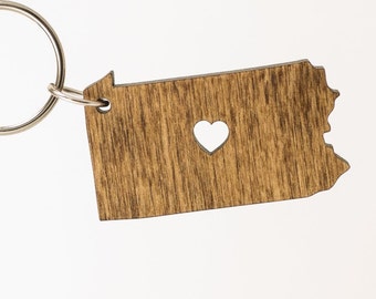 Pennsylvania Wooden Keychain - PA State Keychain - Wooden Pennsylvania Carved Key Ring - Wooden PA Charm - State of Pennsylvania - PA