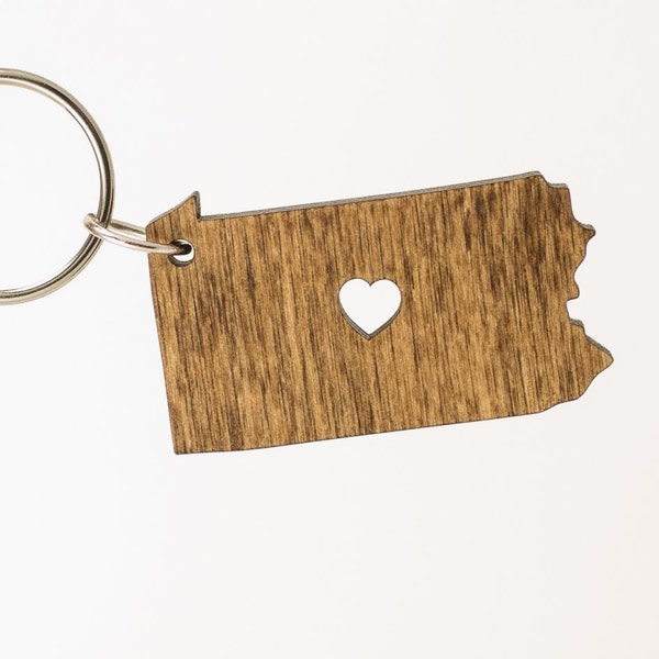 Pennsylvania Wooden Keychain - PA State Keychain - Wooden Pennsylvania Carved Key Ring - Wooden PA Charm - State of Pennsylvania - PA