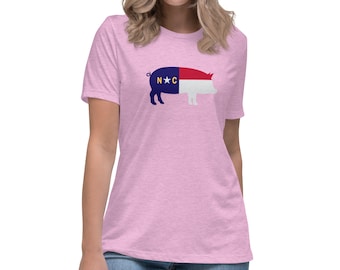 Women's NC Pig Tee - North Carolina Pig Relaxed T-Shirt - Ladies NC Hog Tee Shirt