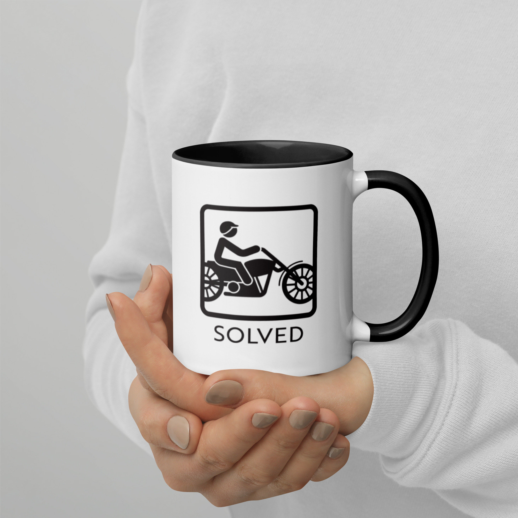 Motorcycle Rider Mug | Problem Solved - Ride a Bike Coffee Cup | Motorbike Mug | Biker Mug with Color Inside