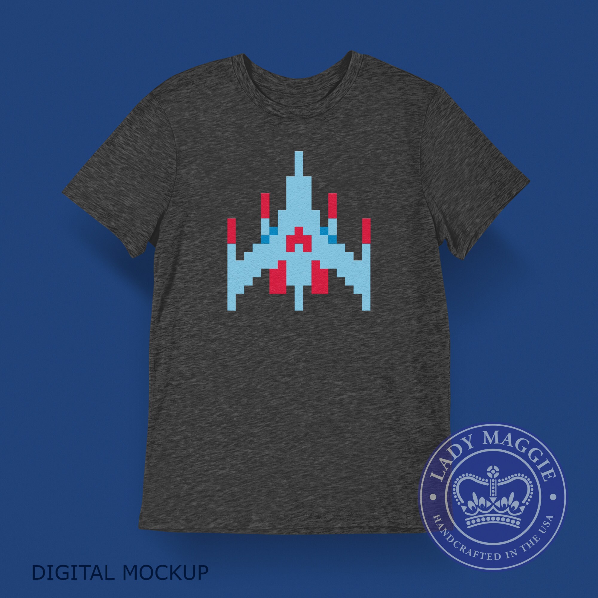 Galaga Blue Player T-Shirt - Galaga Classic Arcade Game Video Game - Alien Arcade Video Game - Galaxian - Japanese 80s Arcade Game
