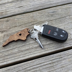 North Carolina Keychain NC State Keychain Wooden North Carolina Carved Key Ring Wooden Engraved NC Charm image 2