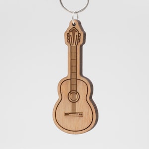 Classical Guitar Keychain - Guitar Carved Wood Key Ring - Acoustic Guitar Engraved Wooden Charm - Flamenco Acoustic Guitar - Spanish Guitar