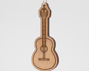 Classical Guitar Keychain - Guitar Carved Wood Key Ring - Acoustic Guitar Engraved Wooden Charm - Flamenco Acoustic Guitar - Spanish Guitar