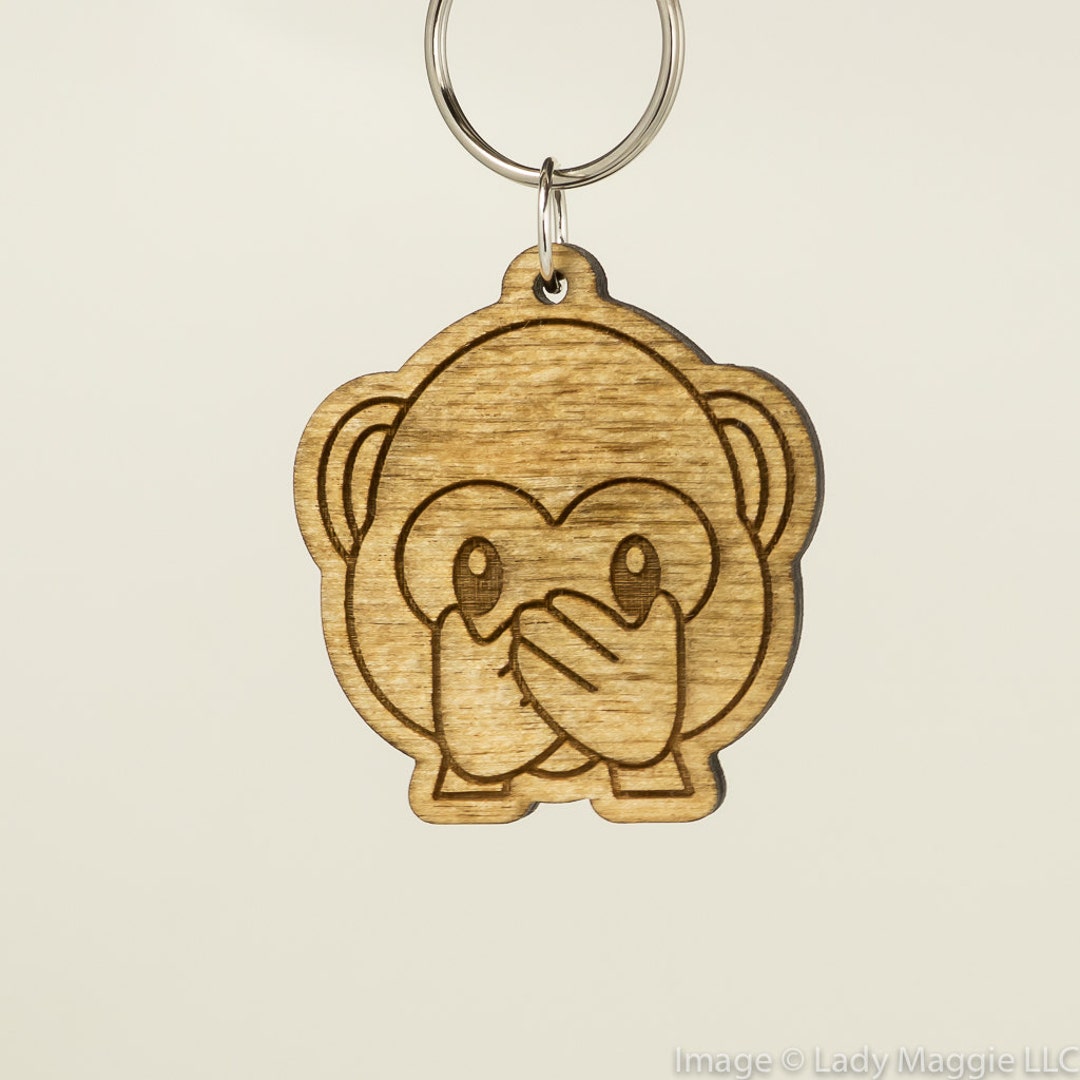 Speak No Evil Monkey Emoji Keychain Monkey Face Emoji Carved Wood Key