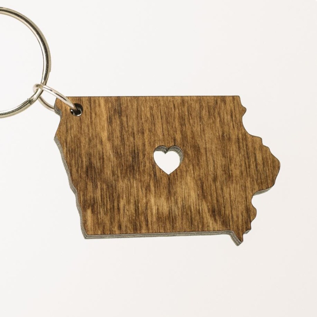 Iowa Keychain Iowa Wooden Keychain - IA State Keychain - Wooden Iowa Carved Key Ring ...
