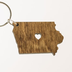 Iowa Wooden Keychain - IA State Keychain - Wooden Iowa Carved Key Ring - Wooden IA Charm