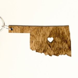 Oklahoma Wooden Keychain - OK State Keychain - Wooden Oklahoma Carved Key Ring - Wooden OK Charm - State of Oklahoma Keyring - Oklahoma