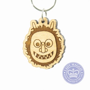 Ogre Keychain - Ogre Emoji - Troll Emoji Keychain - Wooden Ogre Emoji Key Ring - Oni Engraved Charm - Scary Face Emoji - Japanese Ogre Emoji