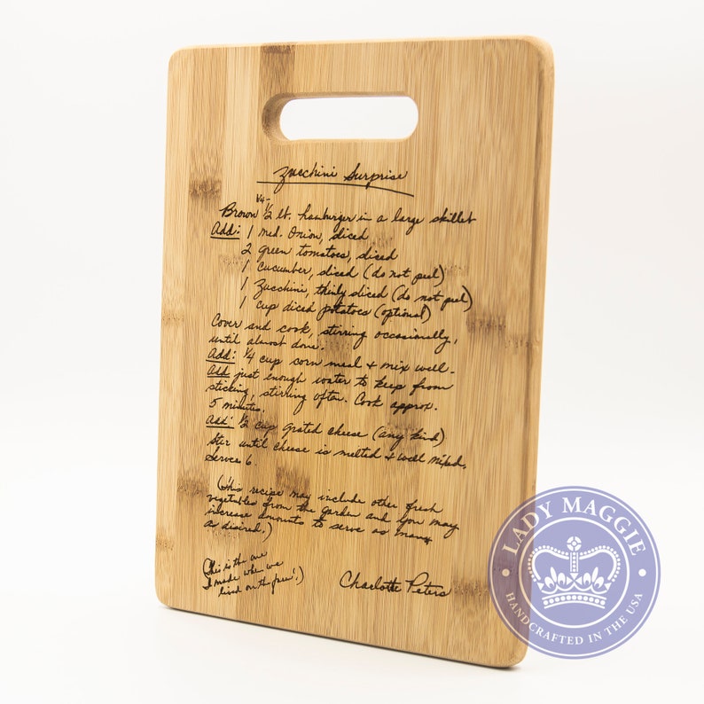 Personalized Family Recipe Cutting Board 11.5x8.75 Mother's Day Handwritten Recipe Board Custom Engraved Handwriting Recipe Family image 3