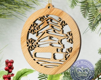 Book Christmas Ornament - Book Club Ornament - Librarian Gift - Stacked Books Oak Wood Tree Decoration Laser Cut Stack of Books - Book Club