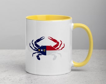 Crab North Carolina Mug - State of NC Flag Coffee Cup - NC Crab Mug