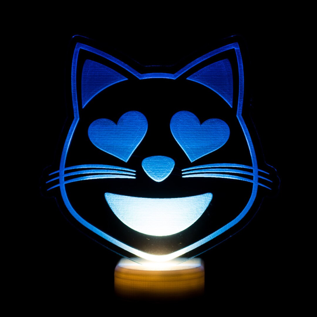 Cat Heart Eyes Emoji Night Light Smiling Cat Face With