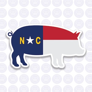 Pig North Carolina Decal - NC Hog Flag Decal - North Carolina Pig Bumper Sticker - State of NC Decal - NC Flag Decal - Piglet - Sow - Pork 2", 3" & 5" inches