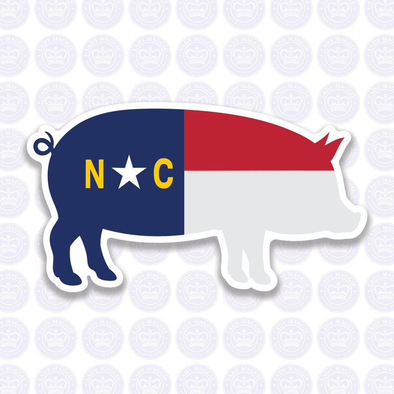 Pig North Carolina Decal - NC Hog Flag Decal - North Carolina Pig Bumper Sticker - State of NC Decal - NC Flag Decal - Piglet - Sow - Pork 2", 3" & 5" inches