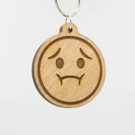 Nauseated Emoji Wood Keychain Nauseous Face Emoji Gagging Etsy