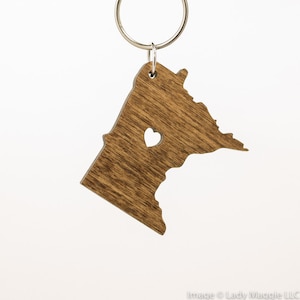 Minnesota Wooden Keychain - MN State Keychain - Wooden Minnesota Carved Key Ring - Wooden MN Charm - State of Minnesota Keychain